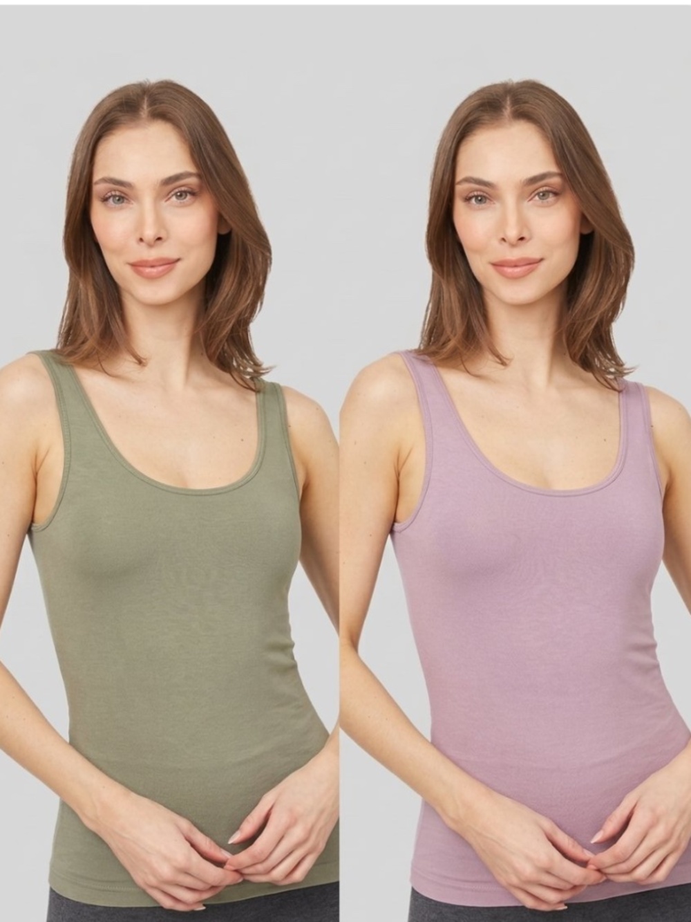 Rhonda Shear 2-Pack Seamless Shelf Tank Tops Moss Dusty Lilac 2X
